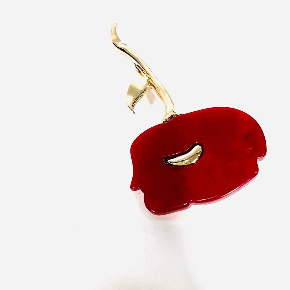 Chic Red and Gold Apple Brooch